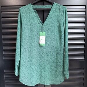 NWT Sheer Green Vines Cabi Blouse Floral Print Medium Long Sleeve